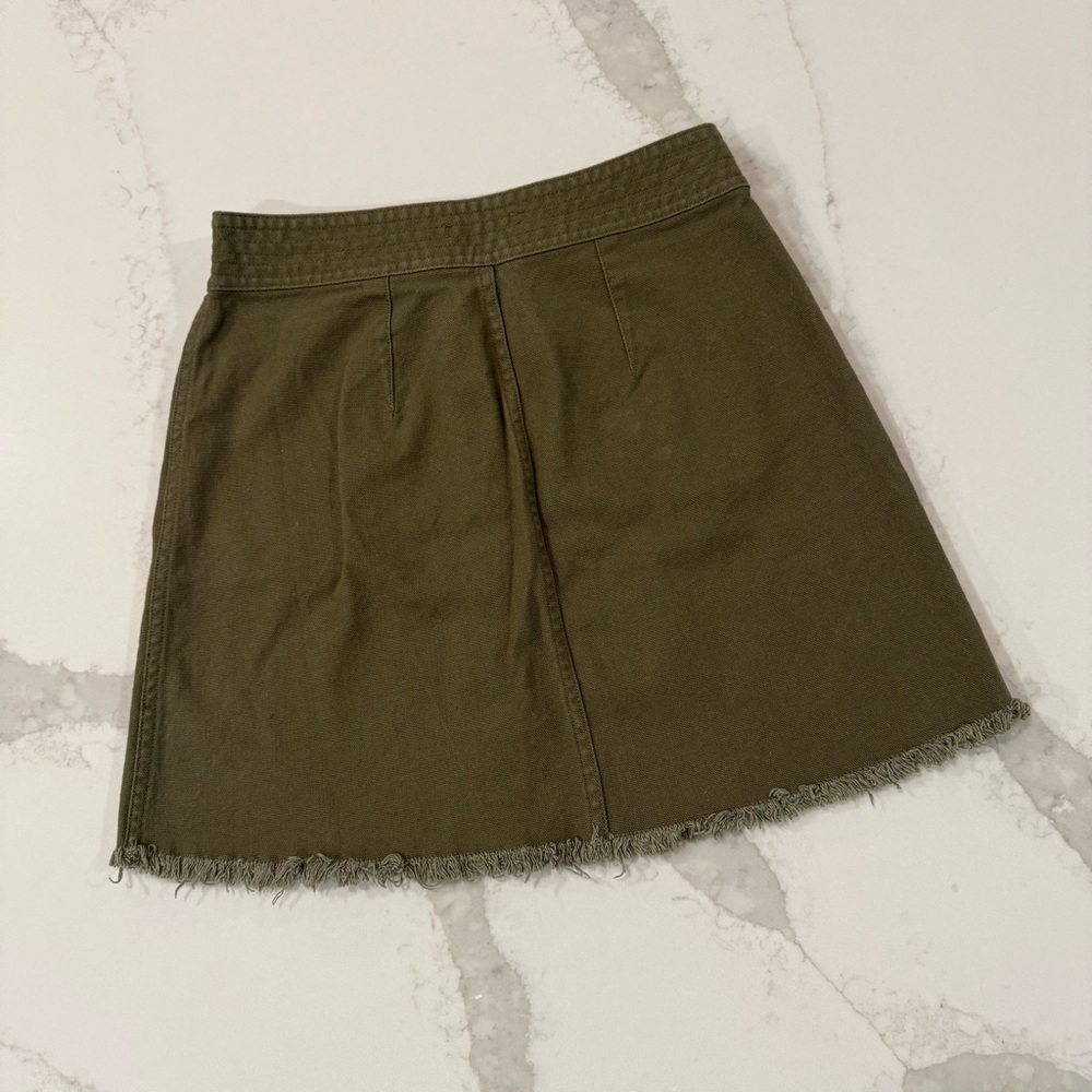 Madewell Raw-Hem A-Line Mini Skirt Womens 0 Stretch Kale Green Button Snap Front - Picture 9 of 9